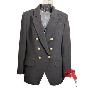 Express‎ Blazer Women Large Black Double Breasted Wool Tuxedo Jacket Preppy